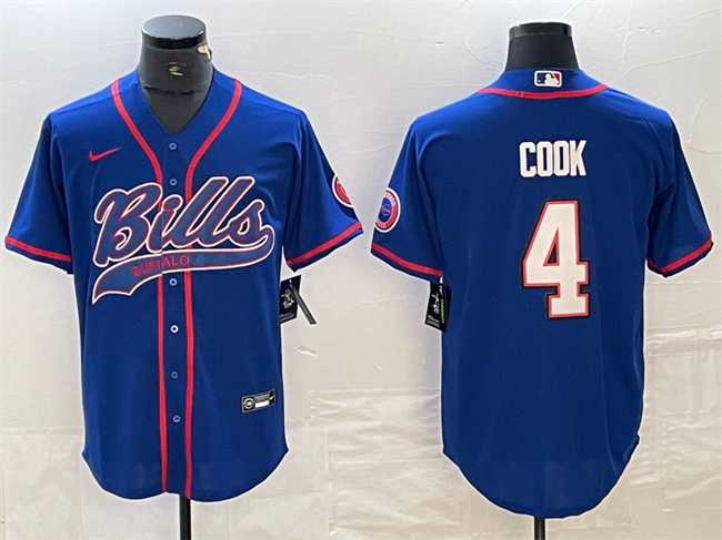Mens Buffalo Bills #4 James Cook Blue With Patch Cool Base Stitched Baseball Jersey